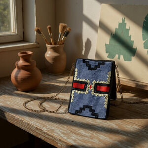 Ink + Alloy Beaded Envelope Clutch Purse Convertible Chain Strap Tribal Aztec